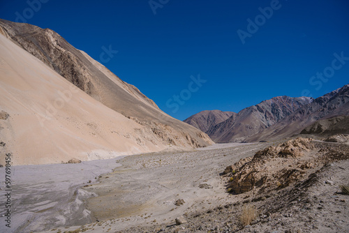 mountains and blue sky  beautiful scenery on the way to Pangong lake  Ladakh  India
