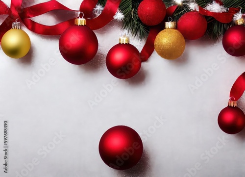 Christmas background with red and golden baubles on a white background  Generative AI