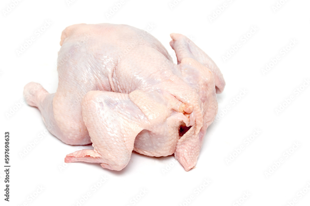Broiler chicken carcass on a white background, dietary chicken meat. Broiler chicken carcass on a white background, dietary chicken meat.