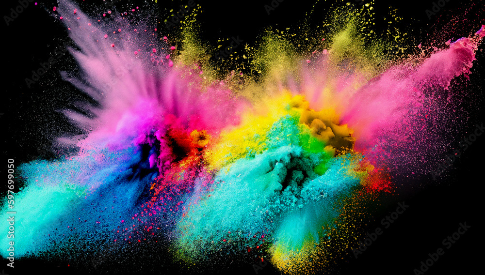 Colored dust explosion on black background