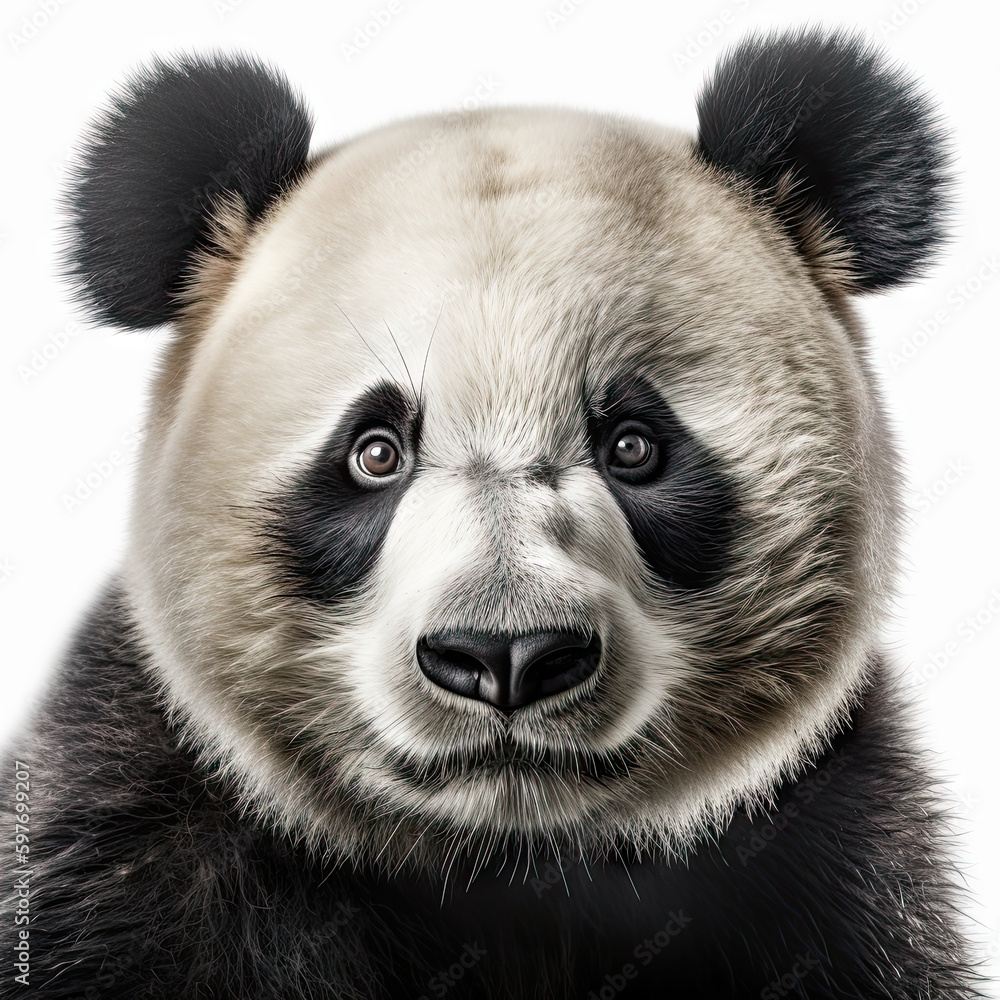 Fototapeta premium Panda Portrait on White Background - Made with Generative AI