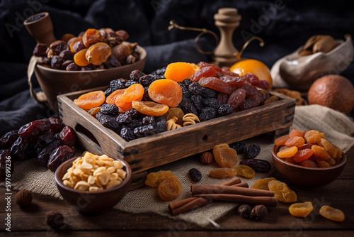 Lots of dried fruit. AI Generated © pavlofox