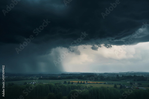 Bad weather with clouds and rain. AI Generated © pavlofox