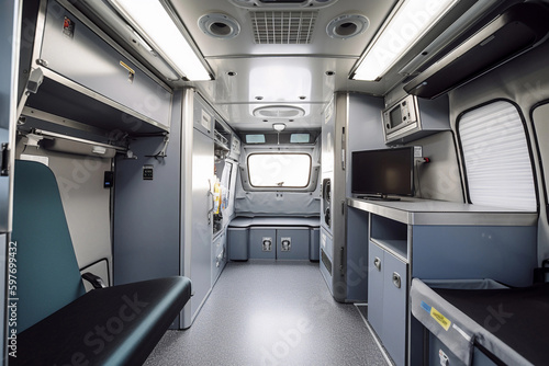 Ambulance inside. Aid. AI Generated
