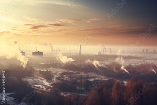 polluted city. Smog in the city. AI Generated