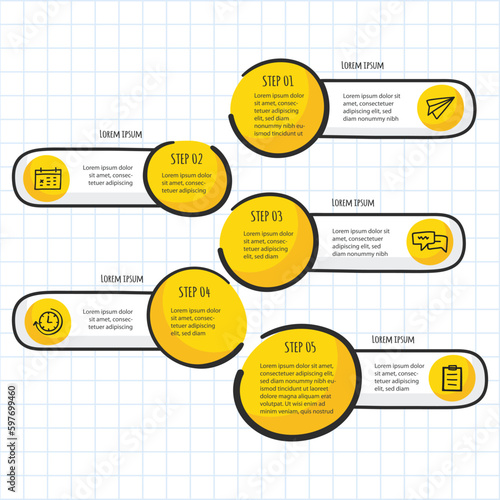 Infographic hand drawn professional steps With Yellow Color. Vector illustration.