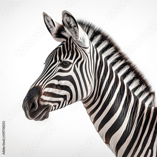 Zebra Portrait on White Background - Made with Generative AI