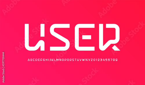 Technical font, digital alphabet, trendy uppercase Latin letters from A to Z and Arab numbers from 0 to 9 for you ui ux designs, vector illustration 10EPS