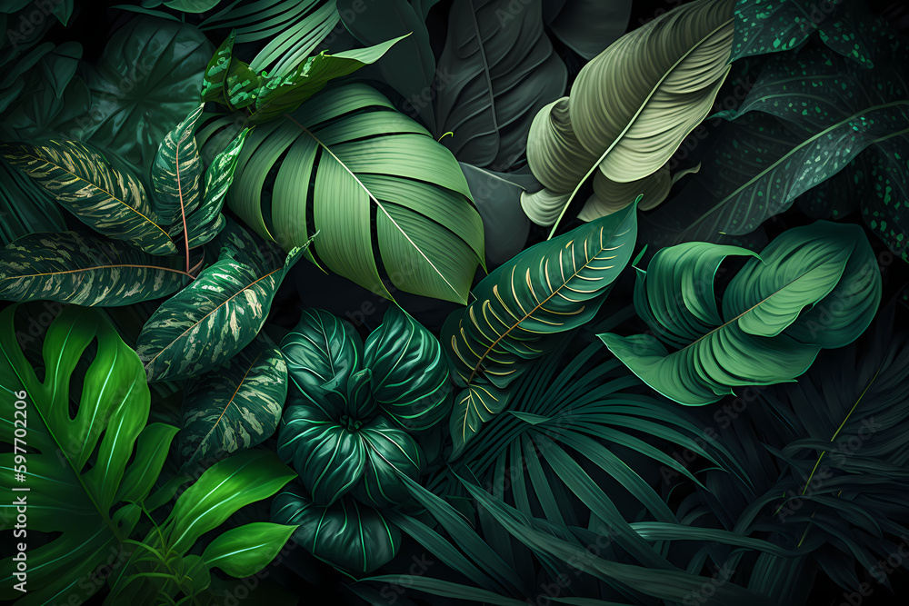 Plant and leaves background, green floral tropical pattern for background Plant and leaves background, green floral tropical pattern for background