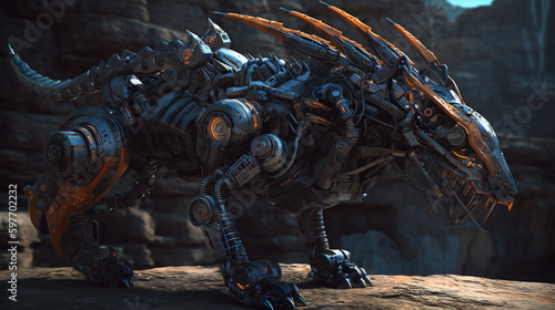 wolf machine, one of the large robot dragons in affect, in the style of realistic and hyper-detailed renderings 