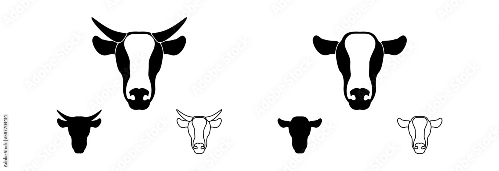 Icon of a cow's head with horns and without horns on a white background.