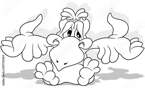 Drawing of a Clueless Parrot with Open Arms