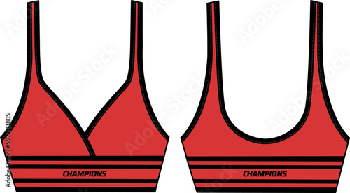 Women retro Sports bra support top active sports Jersey design flat sketch fashion Illustration suitable for girls and Ladies, Vest for Swim, yoga, gym, running and sports activity