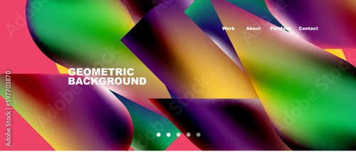 Glassmorphism landing page background template. Colorful glass shapes with metallic effect abstract composition for wallpaper, banner, background