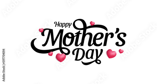 Mothers Day Simple Typography or Calligraphy Lettering With Love Heart Ornaments