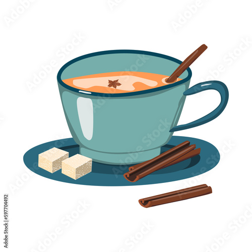 indian masala tea in a cup in a cartoone style