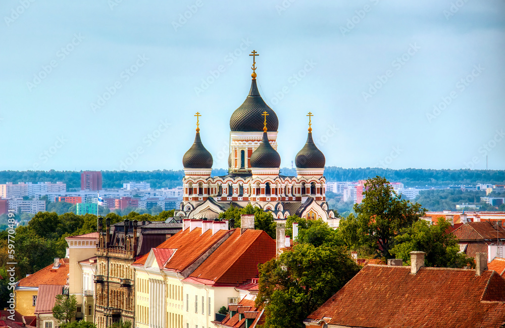 View of the Famous Alexander Nevsky Cathedral on Toompea in the Famous Old City of Tallinn, Estonia, as Seen from the Tower of St Olaf’s Church