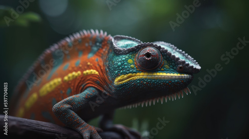 The Colorful Camouflage - Rainbow Chameleon in its Natural Habitat - Generative AI