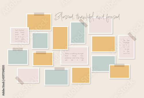 Vector photo collage template moodboard pictures grids vector illustration