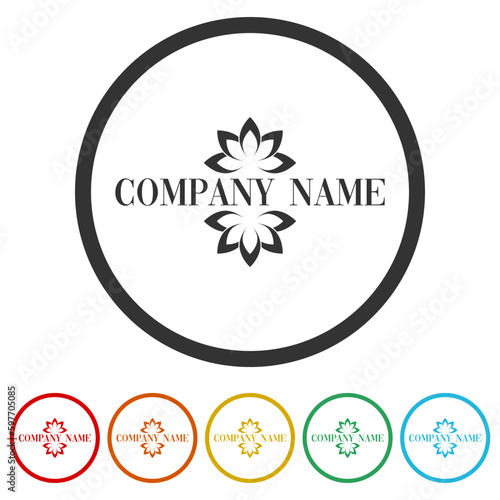 Lotus business logo. Set icons in color circle buttons