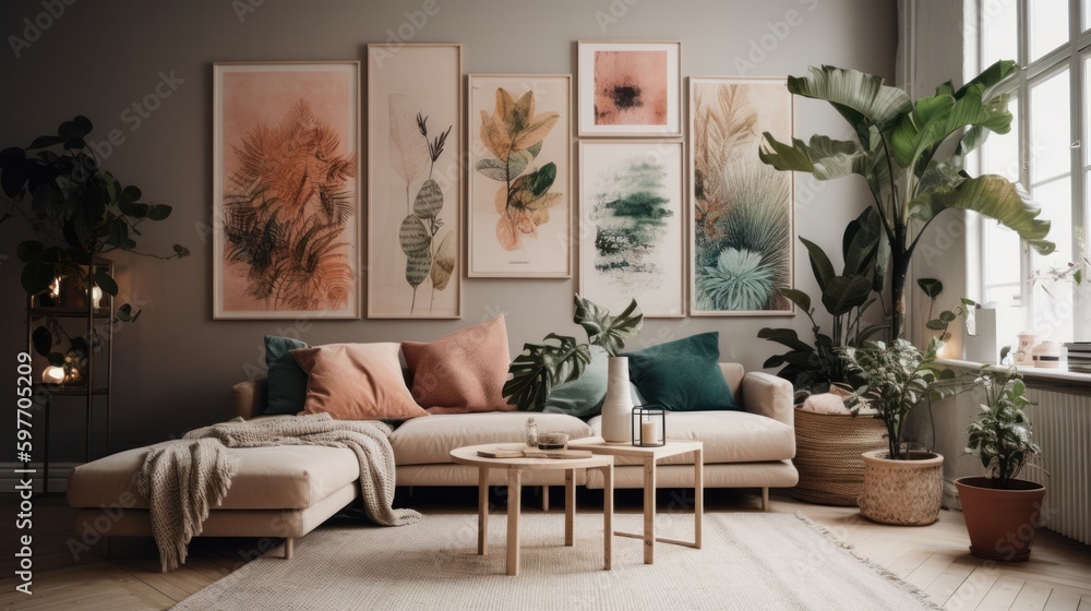 Obraz premium Wall art prints and frames with plants. AI generated