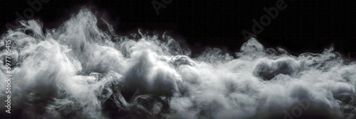 Thick fog on a black background, moving in different directions. Smoke texture. Overlay. Generative AI.