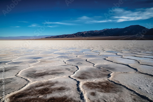 Salt flat with distant mountains