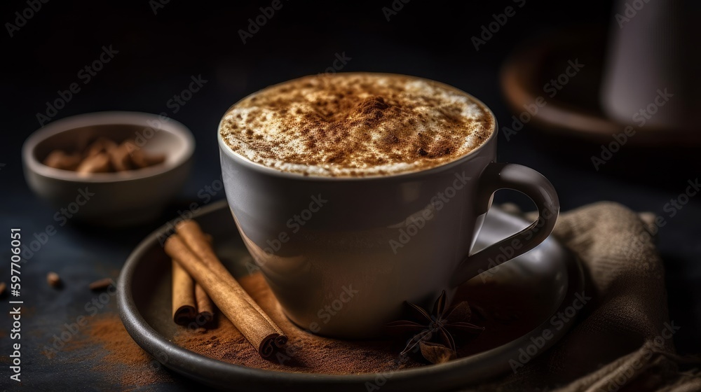 Frothy cappucino topped with cinnamon. AI generated Frothy cappucino topped with cinnamon. AI generated