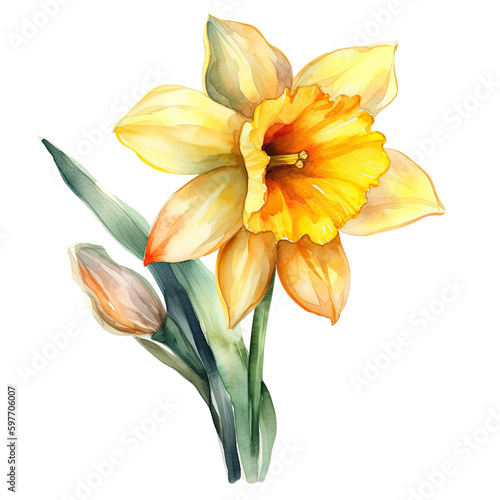 Daffodil watercolor transparent background  Generative AI