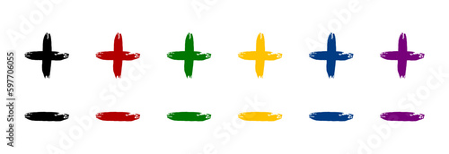 Plus and minus icon drawn with a brush in different colors.