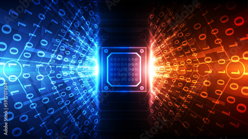Abstract technology background with circuit board and glowing lights. Vector illustration.