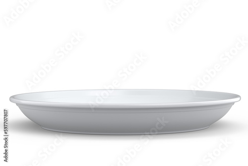 Eco-friendly disposable utensils like plate on white background.