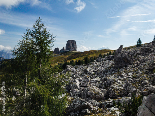 Mount Averau in the Dolomites. Beautifully sunny mountains in Italy.