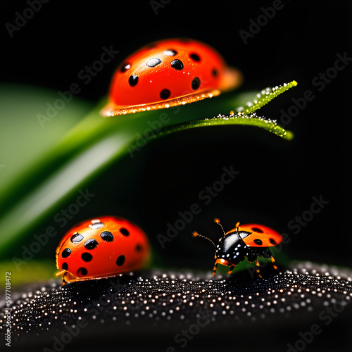 AI-generated illustration of a macro view of a ladybug on a plant