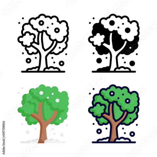 Photographie Snowy tree icon set collection