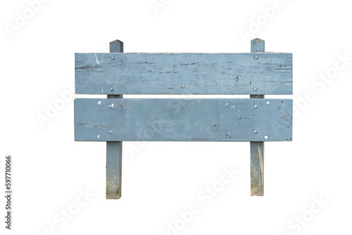Cutout of an isolated old blue blank wooden sign   with the transparent png