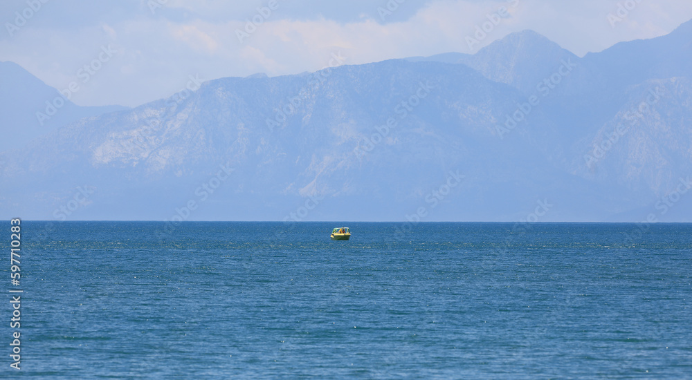 motor boat sails on the sea