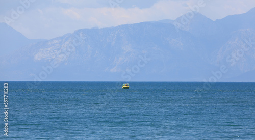 motor boat sails on the sea