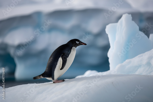 Adelie Penguins on an iceberg in Antarctica generated by AI. © Rattanapon