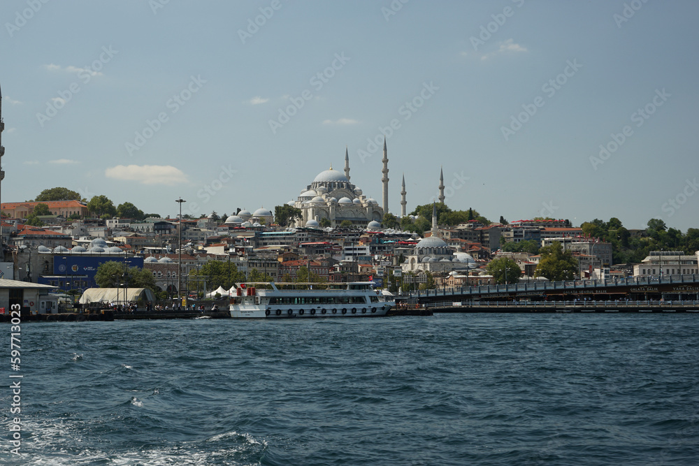 View to Istanbul mosque from bosporus on a sunny day