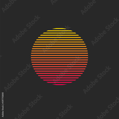 Sunset, sun striped logo, retro sunrise in Miami
