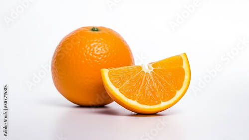 Slice orange in white background with generative ai technology