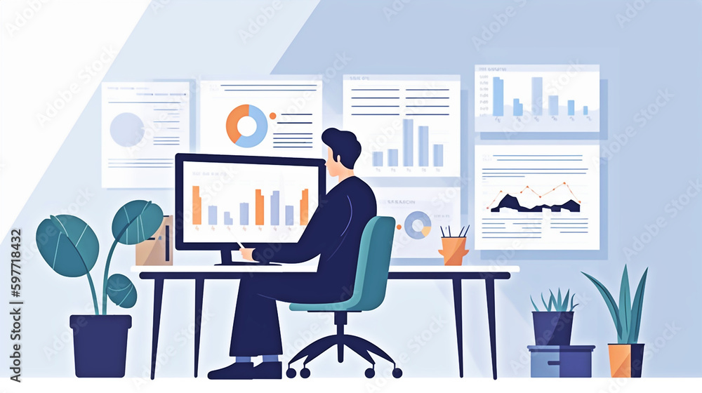 Businessman working in his office (Generative AI) Businessman working in his office (Generative AI)