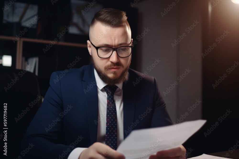 A worker preparing for a presentation, business, situation in the office, bokeh Generative AI A worker preparing for a presentation, business, situation in the office, bokeh Generative AI