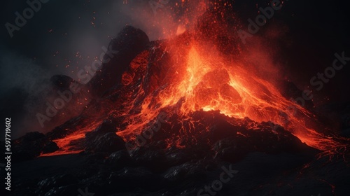 Cinematic Hyper-Detailed Volcanic Eruption with Insane Details & Beautiful Color Grading: DOF, Super-Resolution, Cinematic Lightning & More, Generative ai © Tatyana
