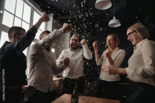 A group celebrating a team success, business, situation in the office, bokeh Generative AI