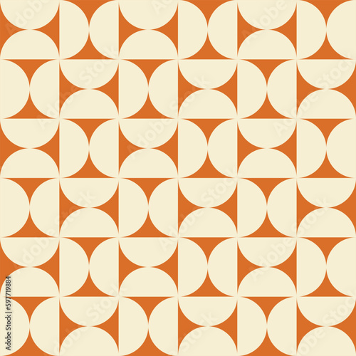 Trendy geometric seamless pattern with beige semicircles on a orange background. Modern abstract monochrome background. Vector illustration