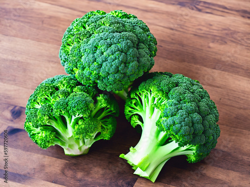 Healthy broccoli on the table. Generative AI.