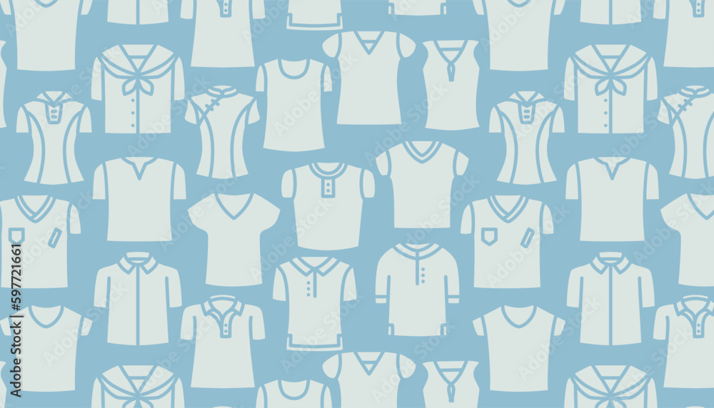 Fototapeta premium Seamless pattern of different shirts on a blue background