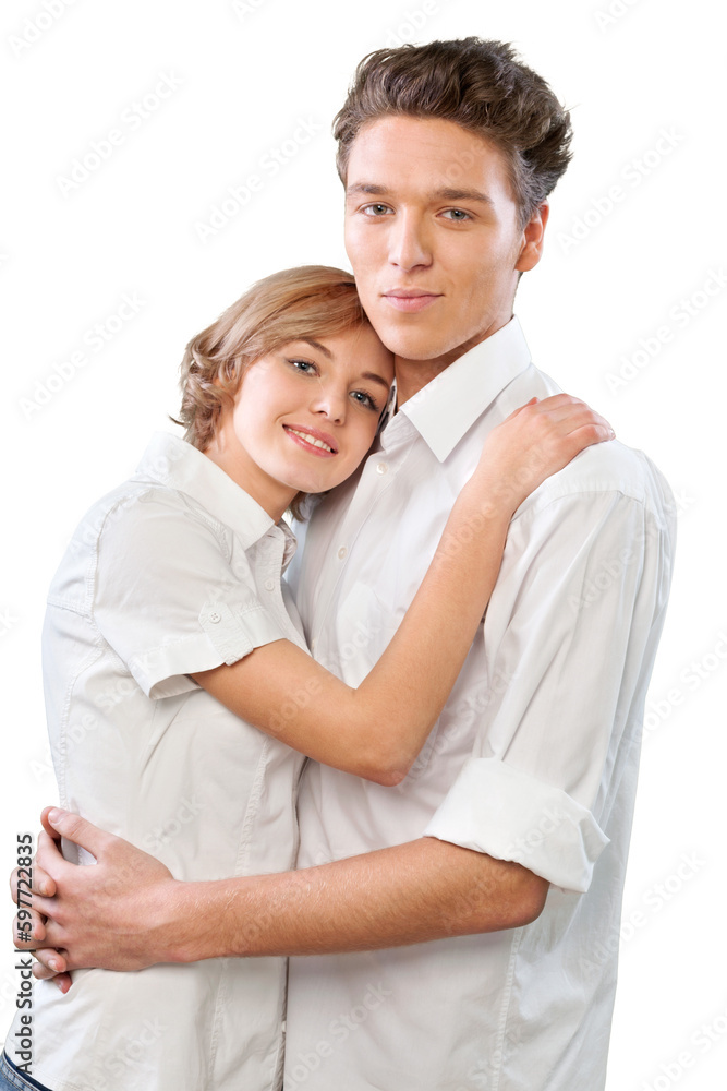 Portrait of happy young couple isolated on white Portrait of happy young couple isolated on white